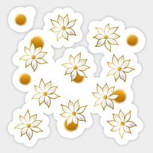 white and golden flowers, floral print Sticker